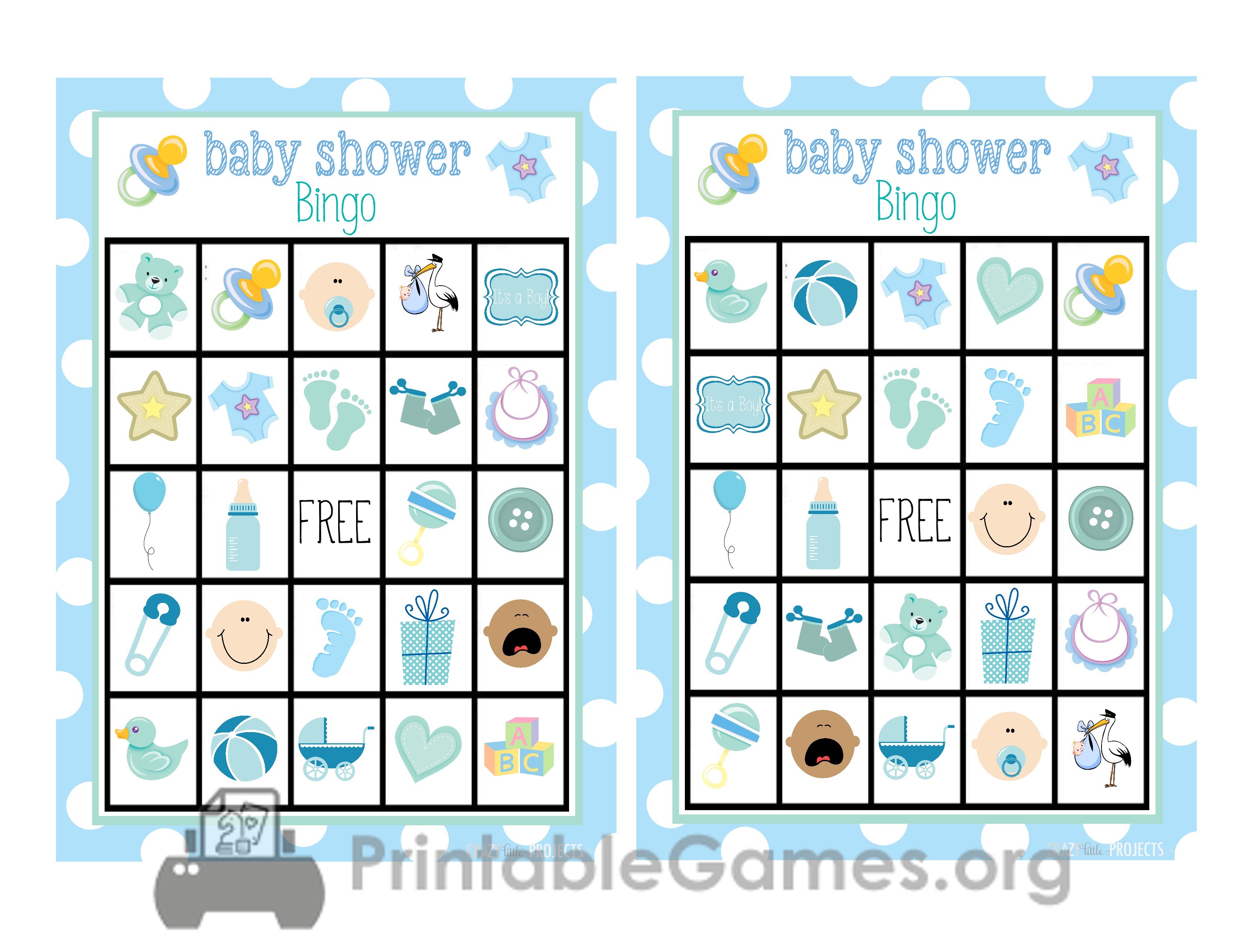 Printable Baby Shower Bingo Boy Blue Theme Girl Pink Theme Printable Games