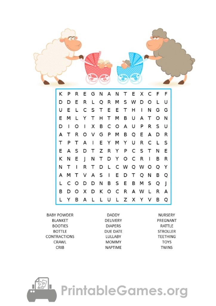 Gender Neutral Baby Shower Basic Word Search with Answer Sheet