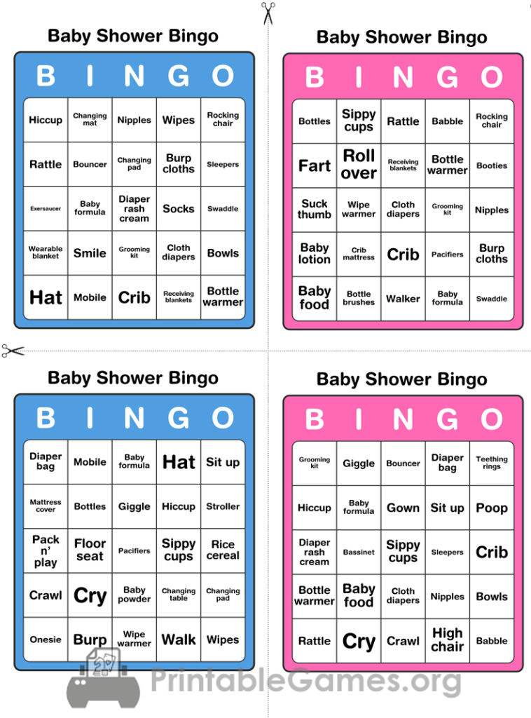 Printable Baby Shower Bingo 50 Cards Pink And Blue Printable Games