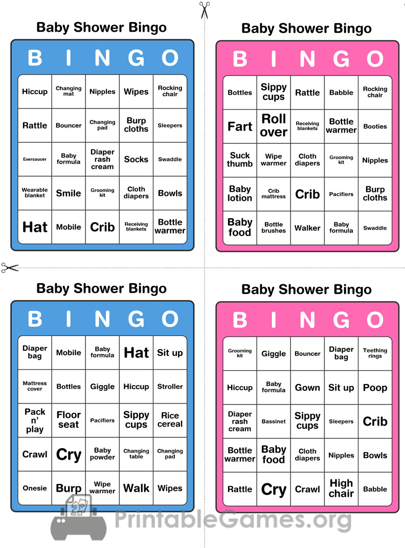 Printable Baby Shower Bingo 50 Cards Pink And Blue Printable Games