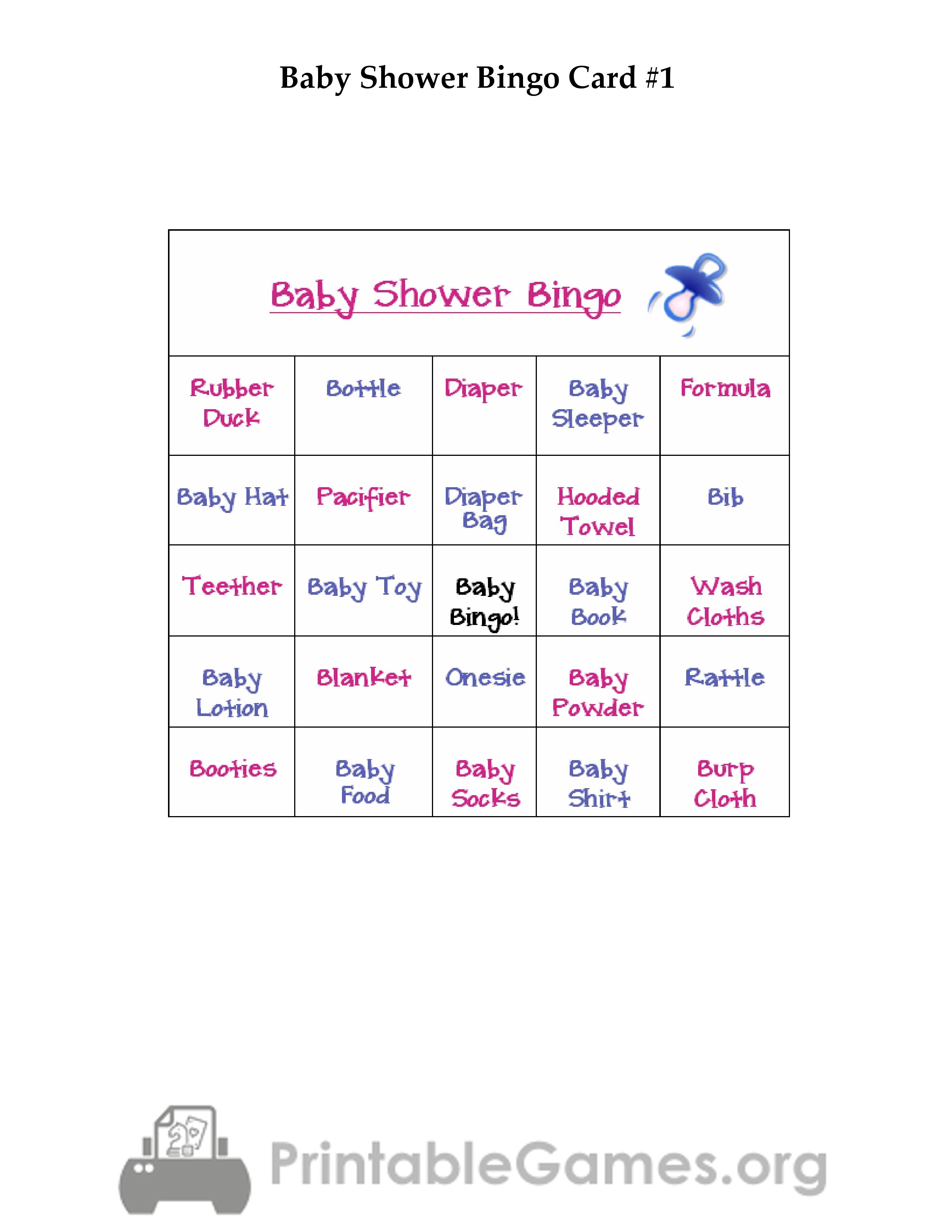 Printable Baby Shower Gifts Bingo (Pink and Blue Theme) - 20 Cards ...